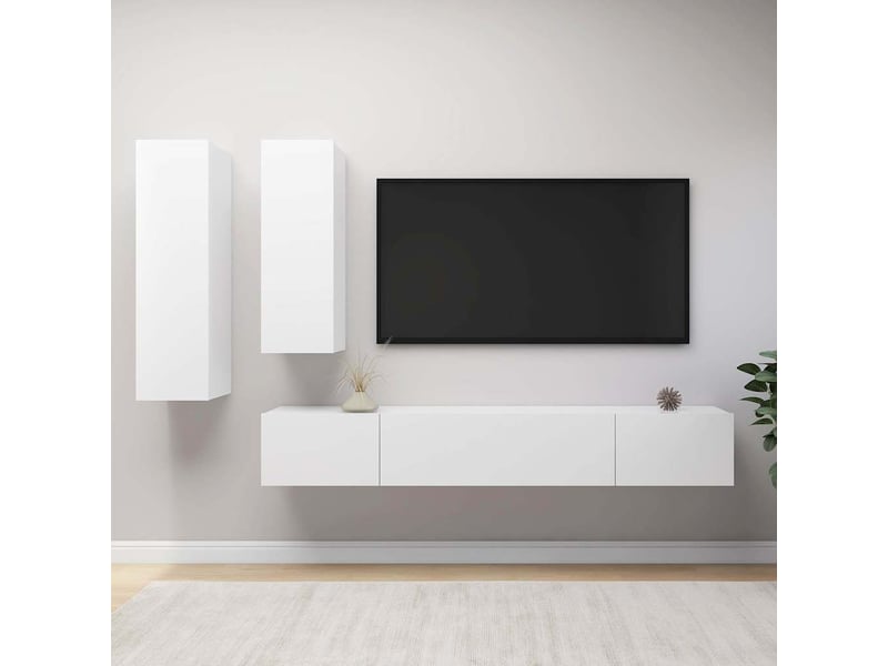  Ensemble de meuble tv - banc tv - meuble de rangement 4 pcs blanc bois d'ingénierie  - Conforama B