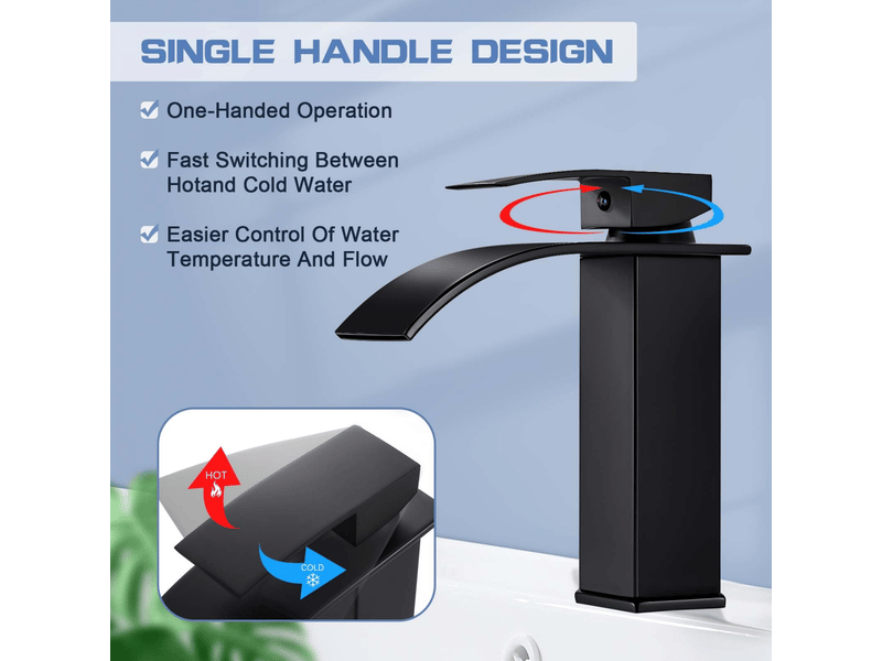  Moderne robinet lavabo design elégant, mitigeur lavabo salle de bain en laiton, robinetterie cascade noir g 38  - Conforama B