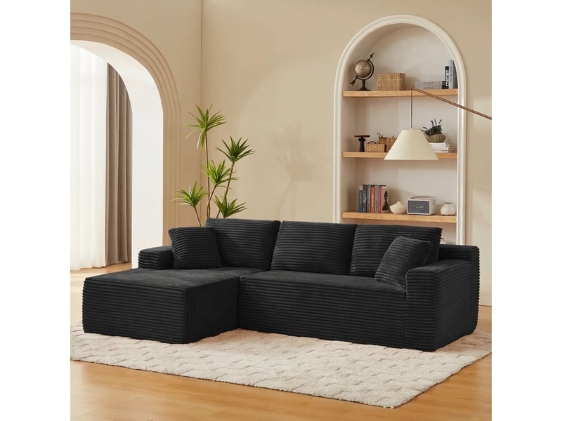  Canapé modulable 4 places canapé d'angle en l noir avec méridienne surdimensionnée  - Conforama C