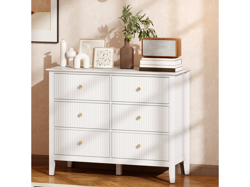  Commodebuffet à 6 tiroirs, meuble de rangement moderne pour salon, chambre, entrée, 100 x 40 x 78 cm, blanc  - Conforama C