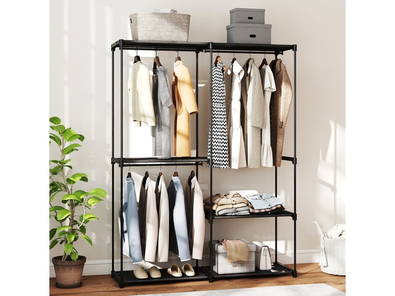  Portant à vêtements portable , structure en métal, étagères en tissu, grand espace de rangement, noir  - Conforama E