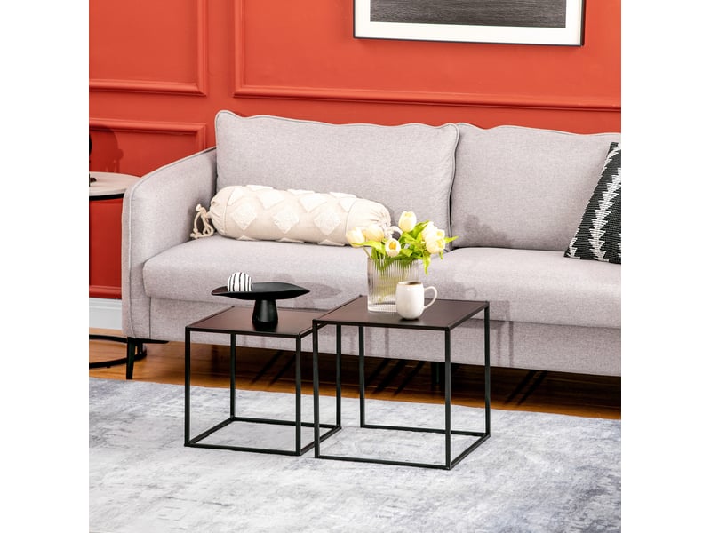 Tables basses gigognes 2 pièces avec structure en acier, design moderne noir, pour salon, utilisation modulable - Conforama B