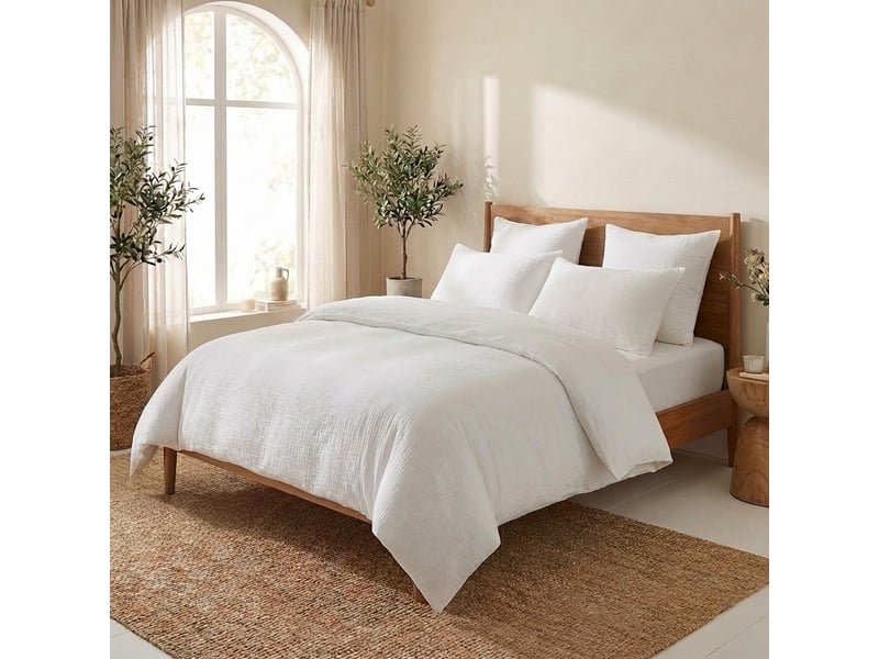  Lot 2 taies d'oreiller 50x70 cm gaze de coton - coton 57 fils blanc PD25493 - Conforama B