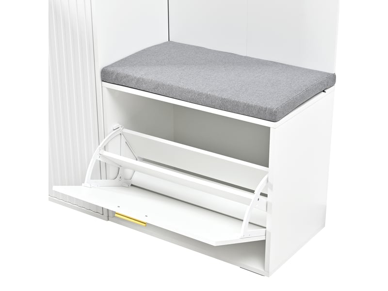  Meuble d'entrée avec 3 portes, miroir, penderie, banc et rangement en mdf 150×36×180 cm blanc  - Conforama D
