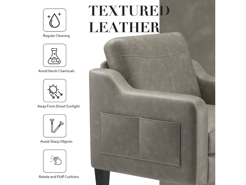  Fauteuil d’appoint moderne en pu style mid-century avec rangement latéral – confort ergonomique pour salon et bureau,gris  - Conforama E