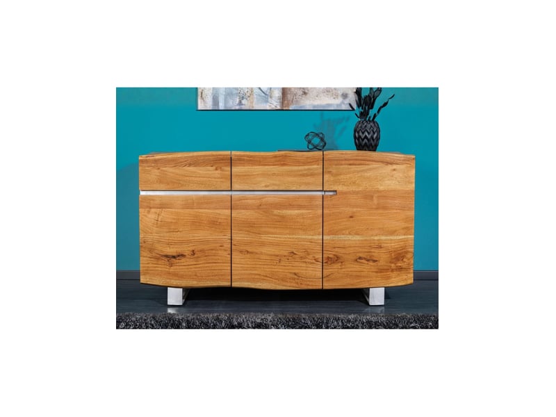 Buffet arkaya 135 cm en bois massif d'acacia verni – 3 portes, 2 tiroirs et pieds acier - Conforama E