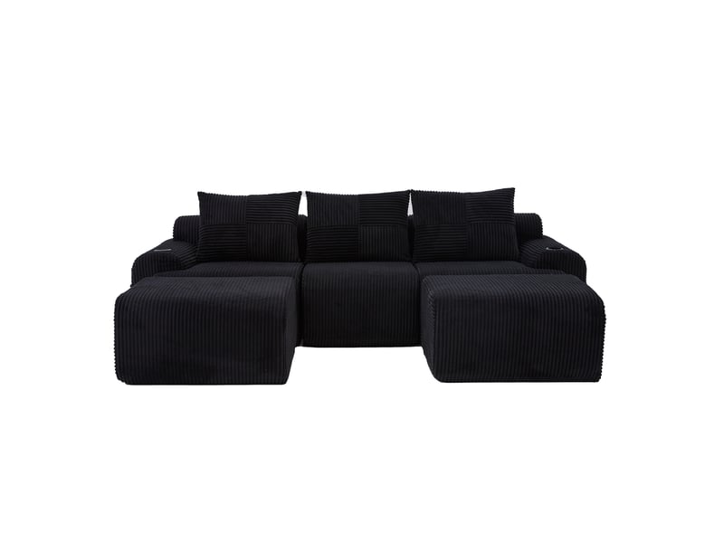  Canapé modulable 3 places 268x174x80 cm avec 2 poufs noir  - Conforama A