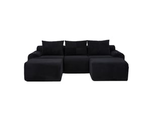 Canapé modulable 3 places 268x174x80 cm avec 2 poufs noir