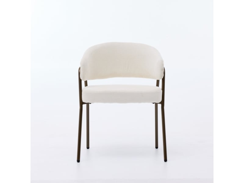  Chaises de salle à manger en chenille avec accoudoirs, rembourrées, pieds métal bronze antique – beige, vendu à l’unité  - Conforama A