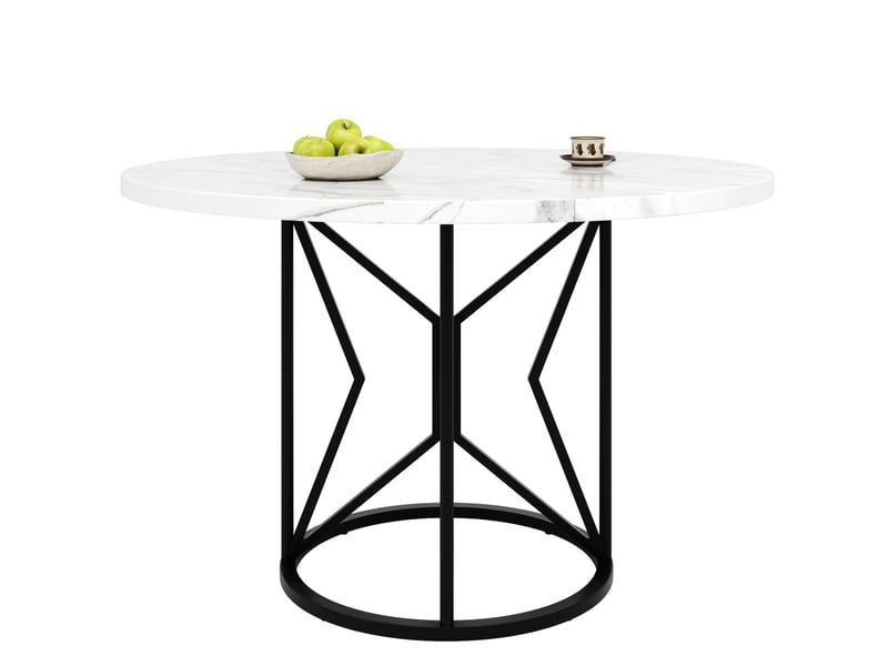  Table à manger ronde 100 x 100 x 76 cm, mdf effet marbre, piètement métal noir  - Conforama A