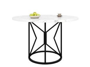 Table à manger ronde 100 x 100 x 76 cm, mdf effet marbre, piètement métal noir
