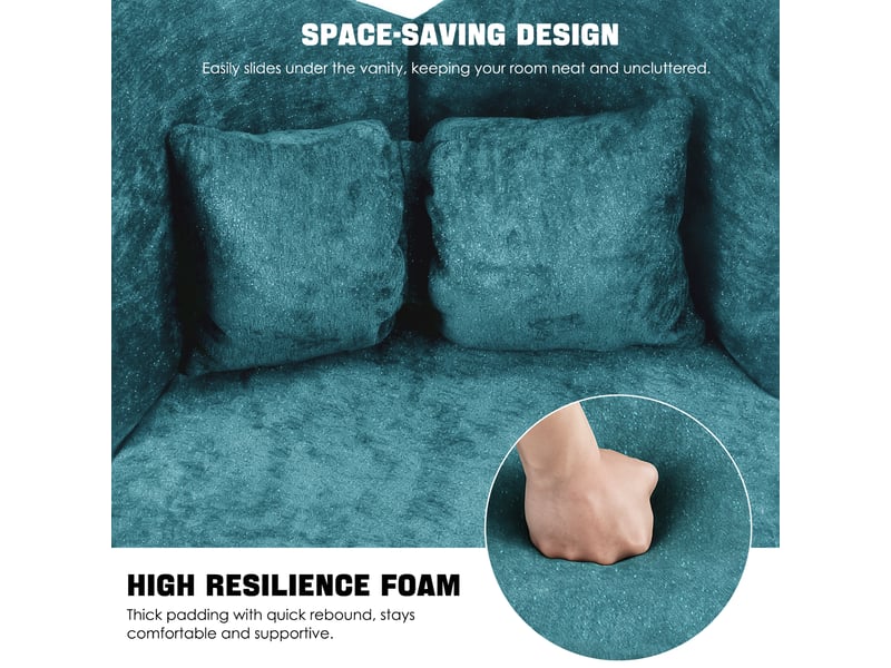 Chaise pivotante 360° sans accoudoirs pour coiffeuse, salle à manger ou salon en velours chenille bleu, 52×52×46 cm - Conforama E