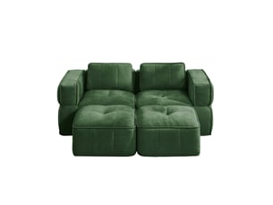 Canapé modulable 2 places, 2 poufs, mousse 32d, assise profonde, tissu confortable, 198×162×67 cm, vert