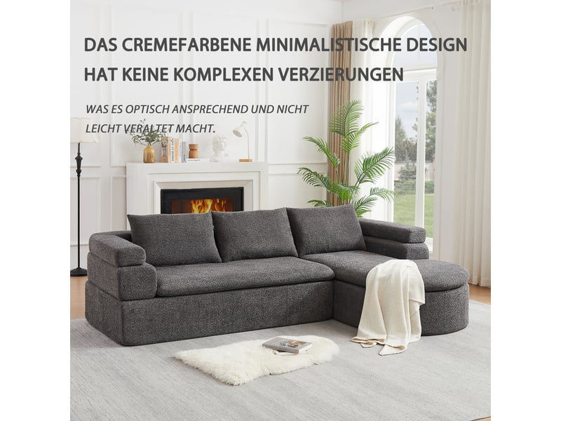  Canapé modulaire incurvé 3 pièces - 250x100 cm anthrazitgrau - sofa design cashew en chenille sans bords durs pour salon moderne  - Conforama D