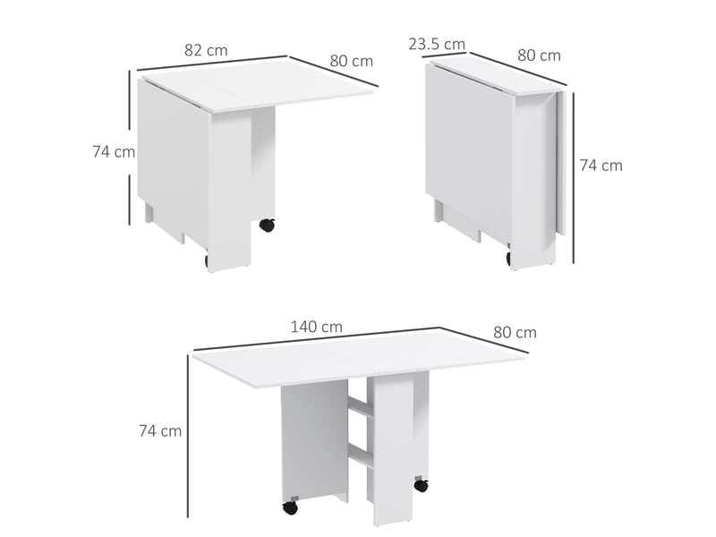 Table pliante gain de place à 2 rallonges pour 6 personnes avec étagères et roulettes blanc - Conforama C