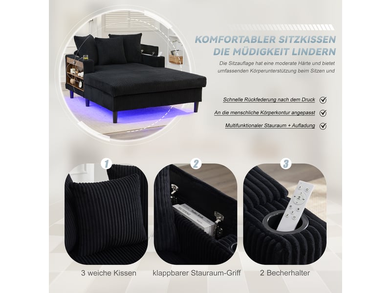  Fauteuil de salon, fauteuil lounge – avec méridienne, avec rangement, éclairage led, port usb, porte-gobelets, poches latérales  - Conforama W