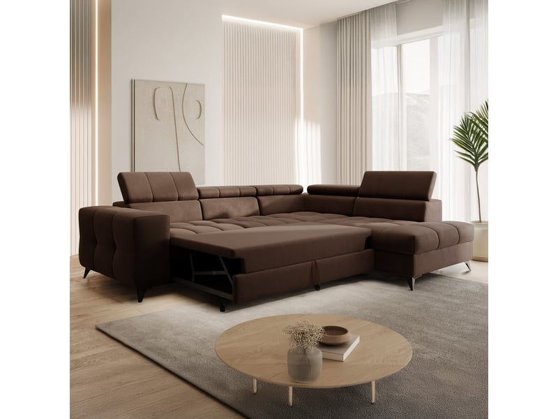  Canapé d'angle droit convertible gaspard velours marron  - Conforama E