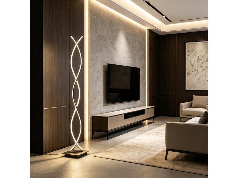  Lampadaire led double spirale noir 28 w avec variateur au pied, 140 cm  - Conforama D