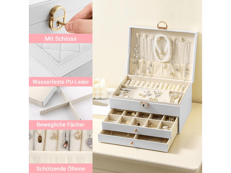  Boite a bijoux, rangement bijoux 3 niveaux boite , boite à bijoux femme boite rangement bijouxrange,blanc  - Conforama C