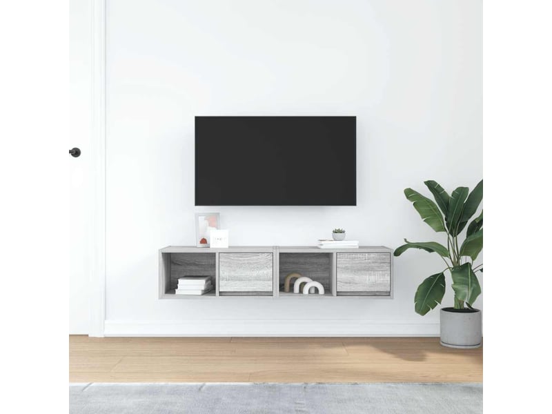  Lot de 2 meuble tv bas salon sonoma gris 60x31x25,5 cm bois d'ingénierie shl17750  - Conforama C