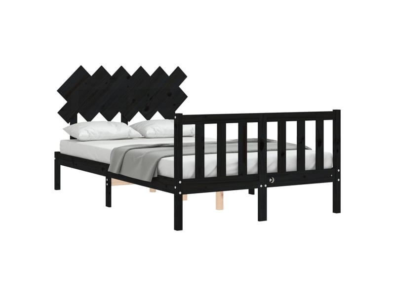  Lit double- lit adulte -  cadre de lit sans matelas noir bois de pin massif  - Conforama C