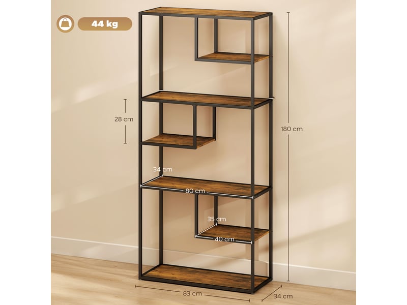  Bibliothèque industrielle à 7 niveaux en bois et acier, 83 x 34 x 180 cm, marron  - Conforama E