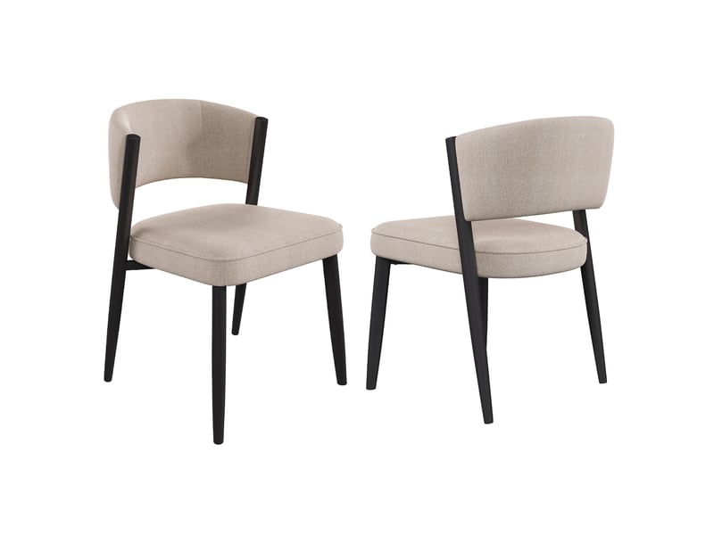  Lot de 2 chaises de salle à manger avec assise rembourrée, dossier incurvé, pieds en métal noir, tissu taupe  - Conforama A