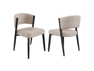 Lot de 2 chaises de salle à manger avec assise rembourrée, dossier incurvé, pieds en métal noir, tissu taupe