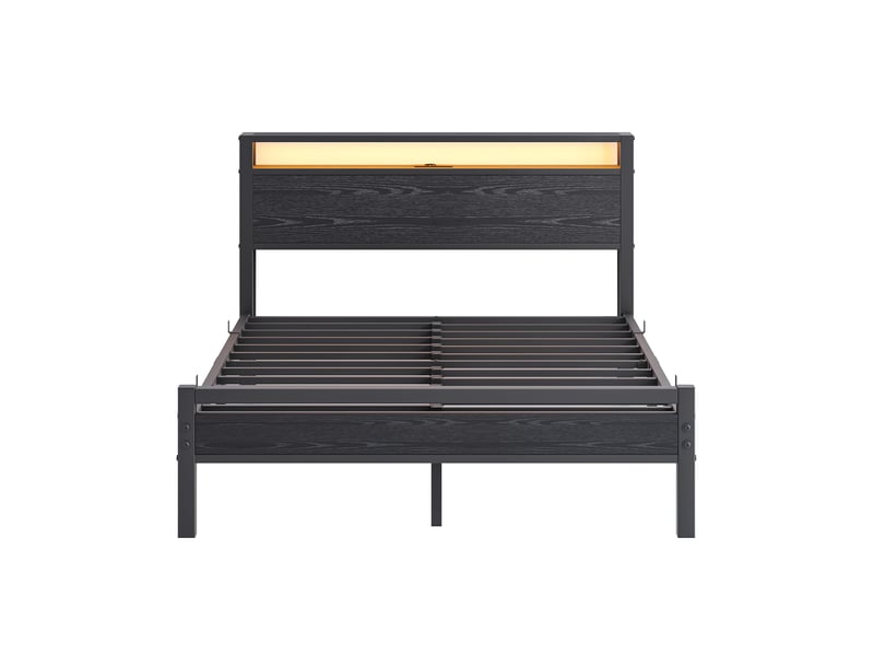 Lit 140x190 avec rangement cadre de lit en métal avec usb et led noir - Conforama A