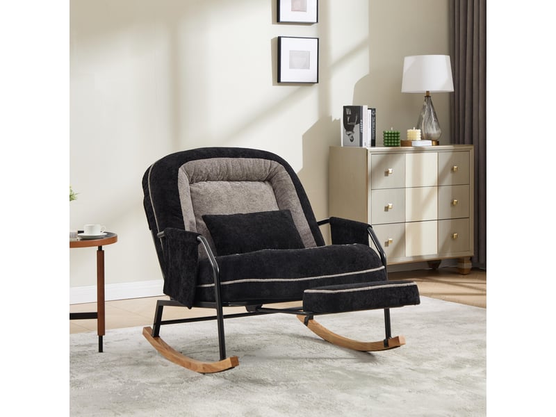  Fauteuil à bascule - 80x87x95 cm - fauteuil à basse moderne avec repose-pieds et dossier réglable - noir  - Conforama D