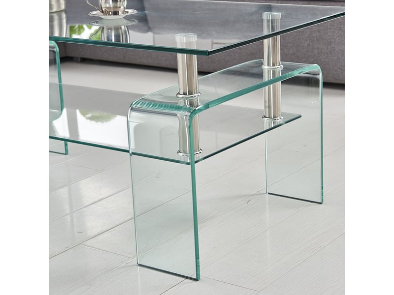  Table basse de salon en verre trempé transparent, 2 plateaux, pieds en verre, 100 x 55 x 45 cm Fay Lum - Conforama D