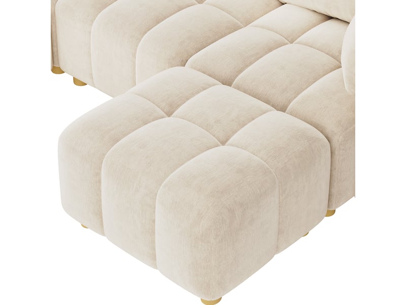  Canapé d’angle modulable canapé nuage 5 places 219x136x84 cm en l ou u avec 2 poufs, coussins et larges accoudoirs, tissu chenille beige OPULERANE TRADING LTD - Conforama E