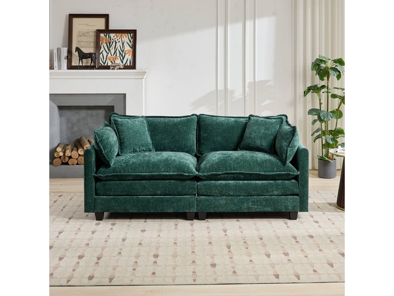  Canapé cloud loveseat moderne en tissu chenille vert double coussin rembourré  - Conforama D