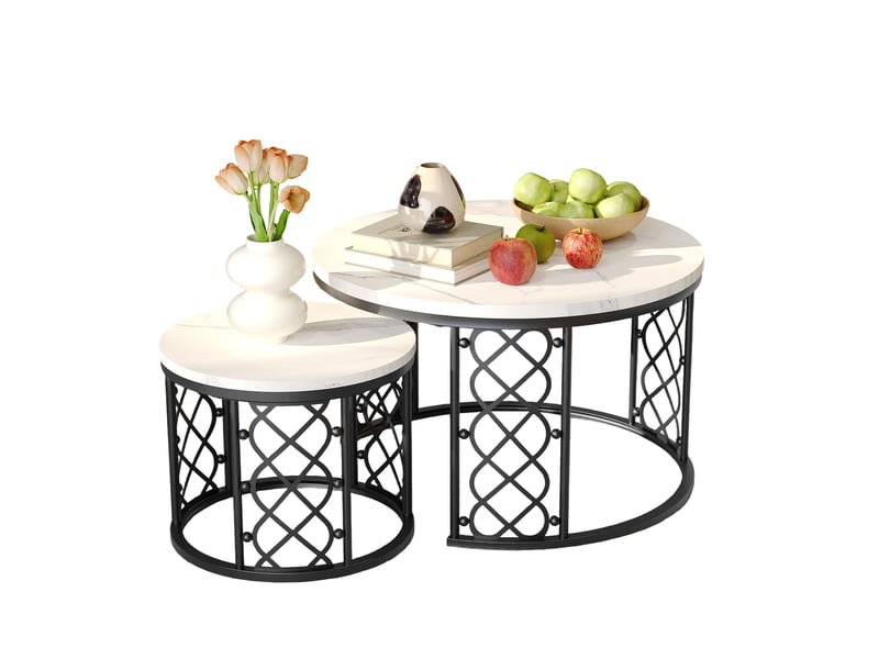  Lot de 2 tables basses gigognes avec plateaux effet marbre  - Conforama A
