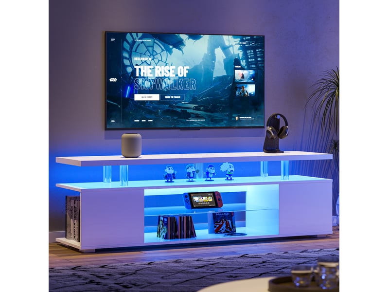  Meuble tv tcqpz pour tv 60 pouces led blanc 130 x 40 x 48 cm avec rangements modernes  - Conforama B