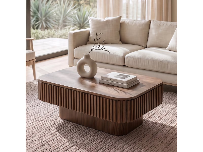  Table basse rectangulaire à rangement caché – finition noyer – 98 x 60 x 35 cm  - Conforama B