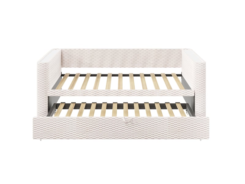Lit enfant gigogne 90x200+90x190 cm, led couleurs via application, mécanisme manuel, velours beige sans matelas - Conforama E