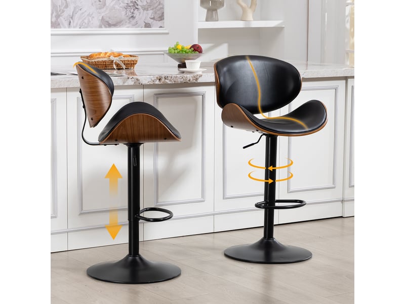  Tabourets de bar lot de 2 réglables et pivotants 360° - lpospi - dossier ergonomique, repose-pieds, simili cuir noir  - Conforama B