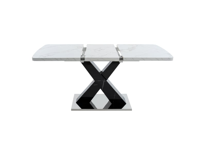  Table de salle a manger extensible rectangulaire 120-160 x 80 cm – blanc et noir – plateau central allonge  - Conforama A