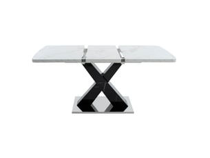 Table de salle a manger extensible rectangulaire 120-160 x 80 cm – blanc et noir – plateau central allonge