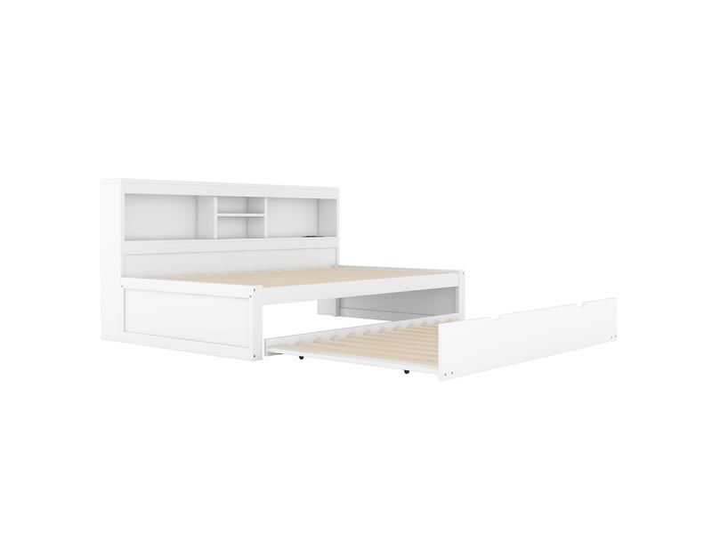  Lit banquette blanc 90x200 cm, lit gigogne, led, rangements, prise et usb  - Conforama E