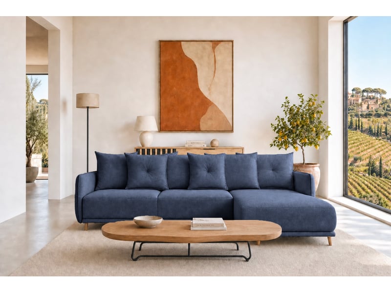  Bandol - canapé d'angle convertible tissu lisse 3 places bleu  - Conforama D