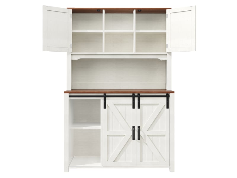 Buffet 115x40x175 cm à portes coulissantes avec éclairage led finition laquée noir et blanc - Conforama A
