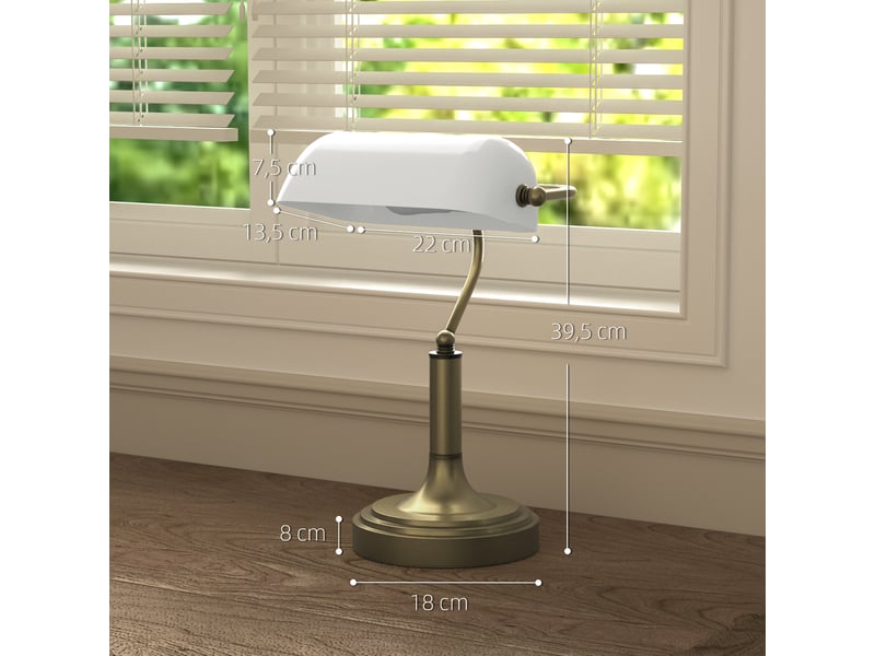  Lampe de bureau de banquier avec abat-jour réglable et interrupteur à bascule pour bureau ou bibliothèque, blanche  - Conforama C