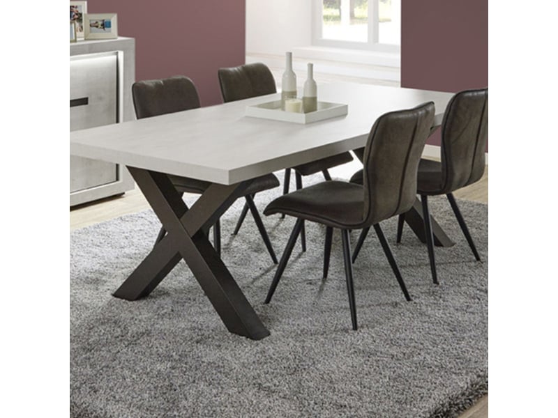  Table rectangulaire 185cm finition bois cendré pieds x métal - garlyg GARLYG - Conforama E