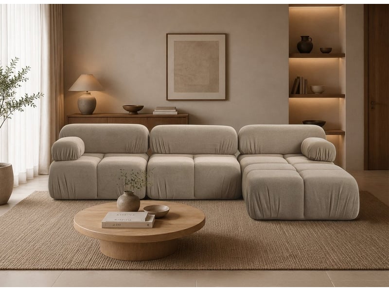  Canapé droit 3 places + pouf en velours texturé taupe sabrina S366-3P-TAU - Conforama C