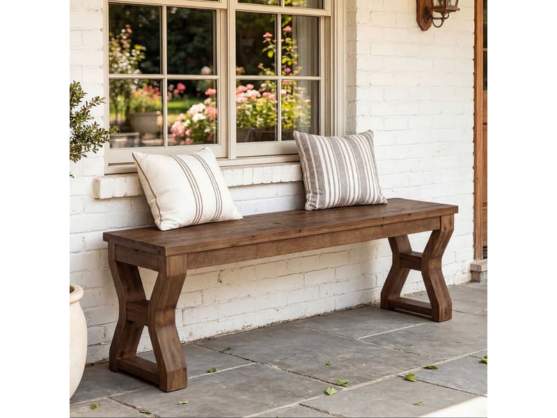  Banc en bois massif de 140 cm avec pieds en x, banc à chaussures pour entrée avec rangement ouvert  - Conforama B
