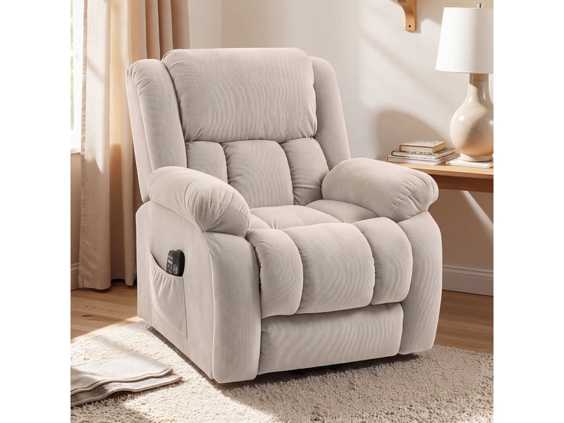 Fauteuil releveur électrique massant chauffant inclinable repose-pieds tissu beige - Conforama D