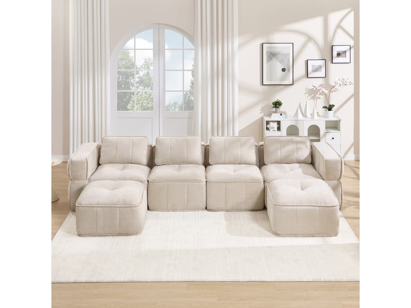 Canapé modulable, canapé 4 places, beige, pour salon, en tissu, pour intérieur, mobilier pour espace de vie - Conforama C
