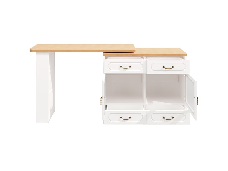  Table de bar extensible 135-203x39x92,8 cm blanc et naturel en mdf, avec rangement et led  - Conforama D